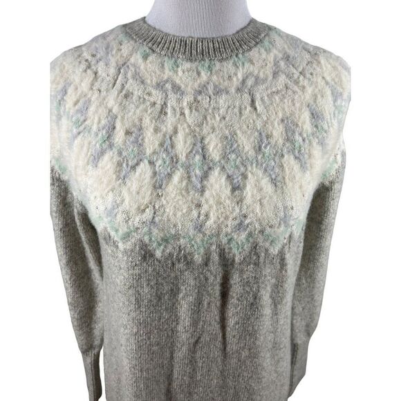Ann Taylor Fair Isle Long Sleeve Crew Neck Sweater Dress Medium Gray Cozy Warm - Picture 3 of 9
